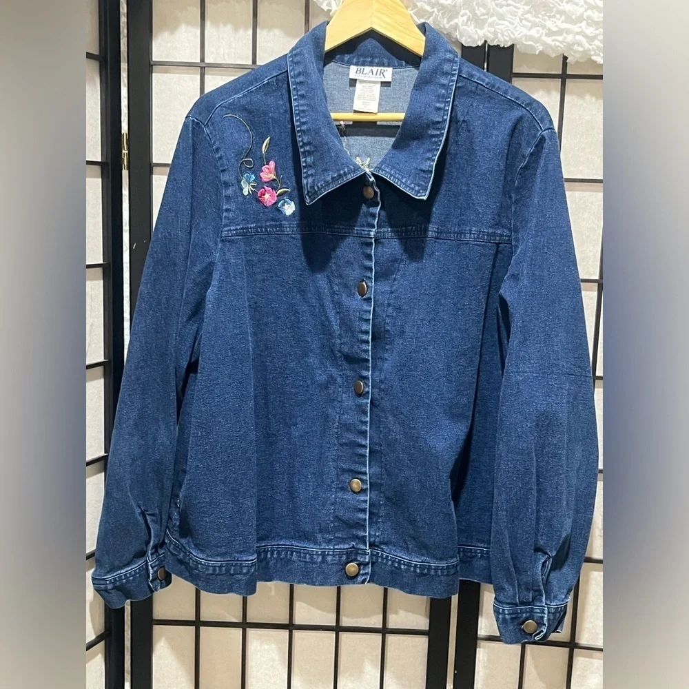 Blair Classic Blue Denim EMBROIDERED SHIRT JACKET, WOMENS SIZE 2X
